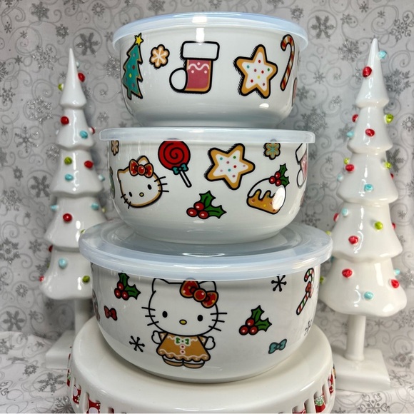 Christmas Sanrio Hello Kitty Gingerbread Candy Cane Ceramic Nesting Food Storage - Picture 5 of 14